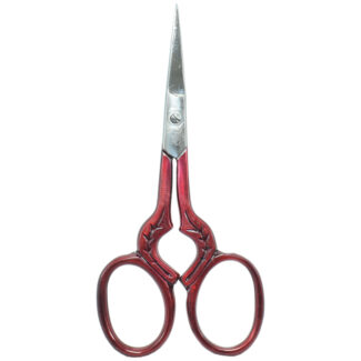 Embroidery scissors with delicate leaf print designs for crafting projects.