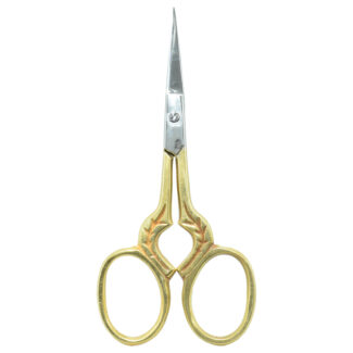 Embroidery scissors with delicate leaf print designs for crafting projects.