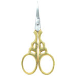 Gold net-style embroidery scissors for embroidery and crafting projects.