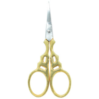 Gold net-style embroidery scissors for embroidery and crafting projects.